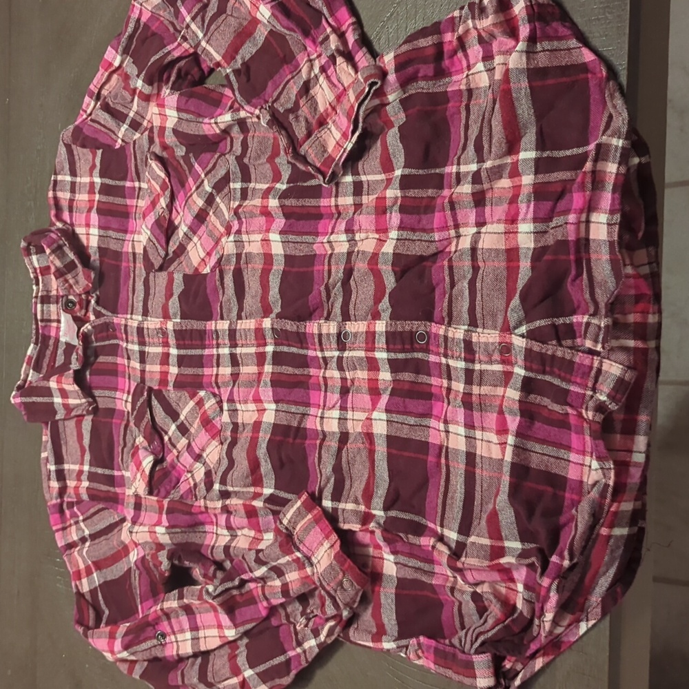 No Boundaries Pink and Burgundy Plaid Shirt